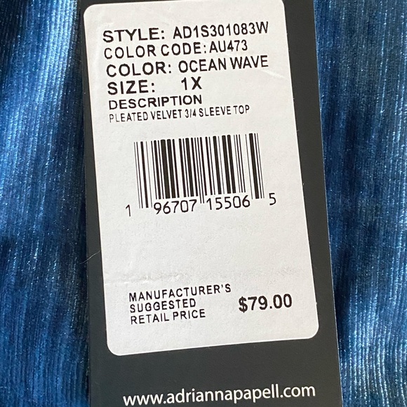 Adrianna Papell Pleated Velvet 3/4 Sleeve Top with 1X - Picture 5 of 5